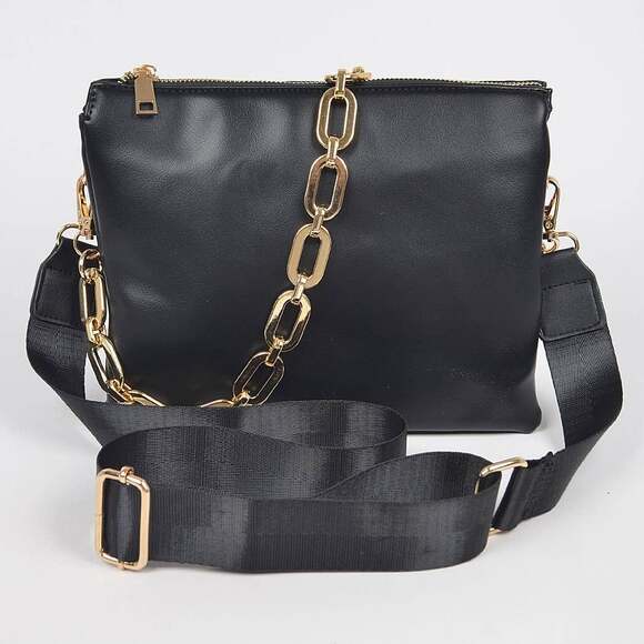 Black Faux Leather Designer Inspired Crossbody Bag - Picture 2 of 9